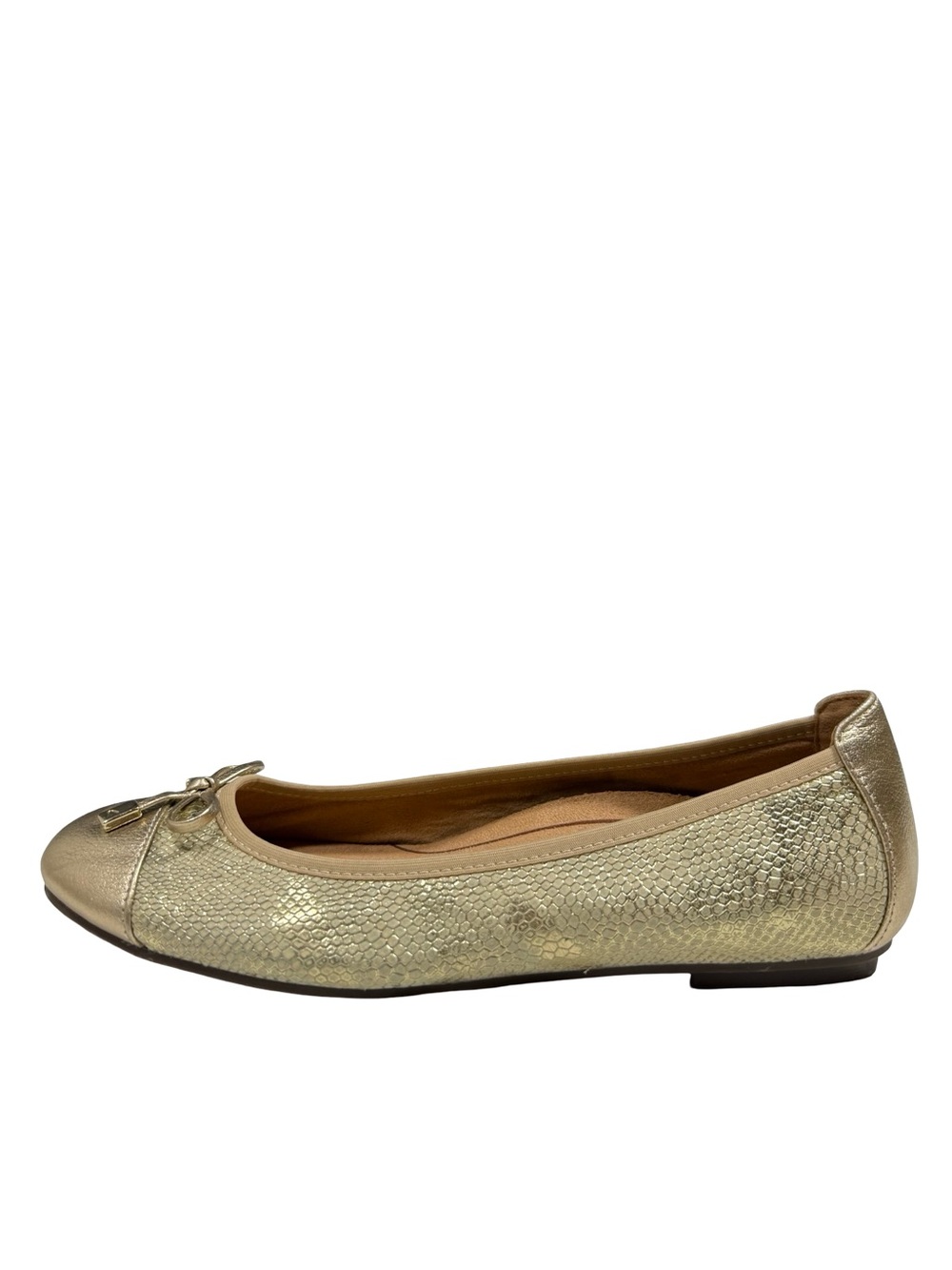 Vionic Minna Ballet Flats Gold Leather Snake Emboss Bow Comfort Orthopedic Sz 8 - Picture 6 of 11